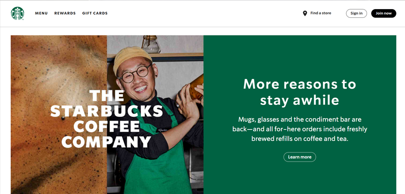 Starbucks - Example of a Brochure Website 