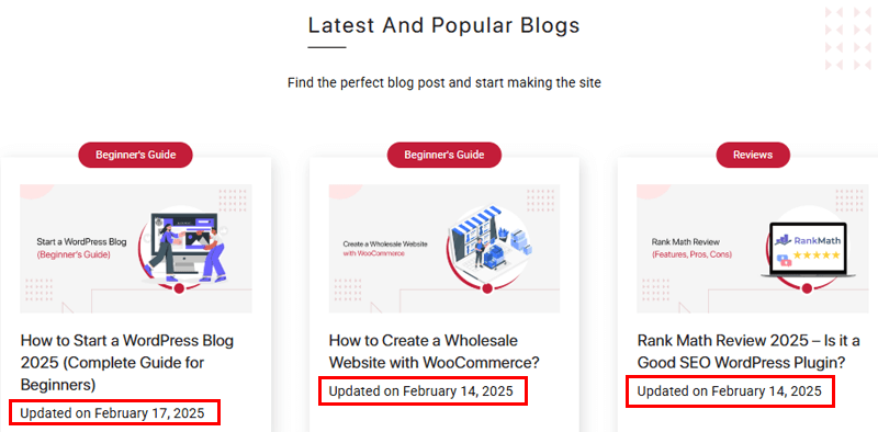 Updated Blog Section Business Website Features