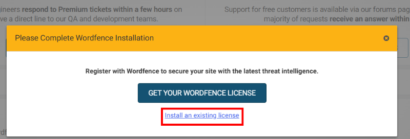 Click Install Existing License
