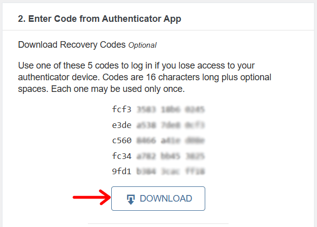Download Recovery Code from Wordfence