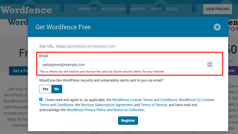 Register Email on Wordfence
