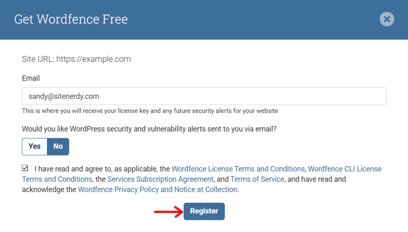 Register Wordfence for Free