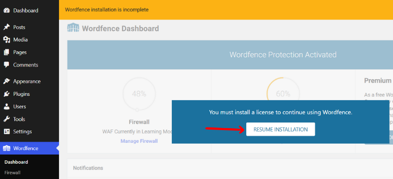 Resume Wordfence Notification