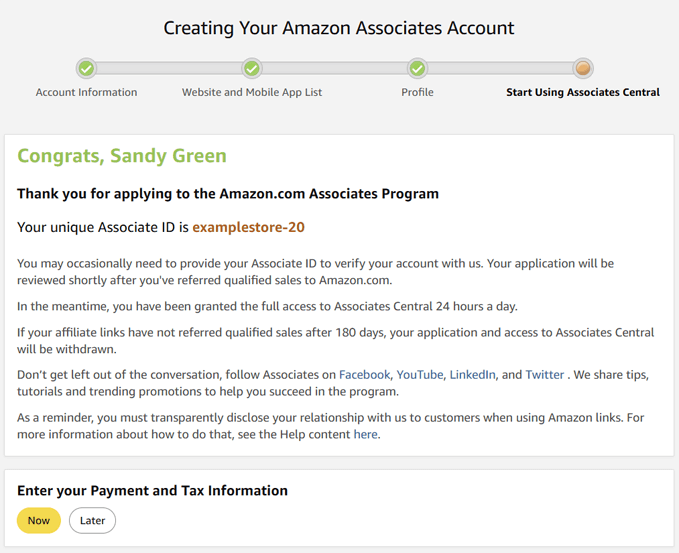 Granted Store ID of Amazon