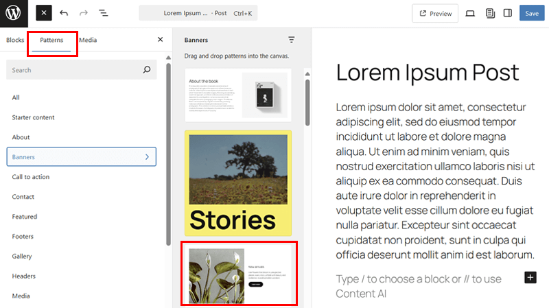 Insert a Pattern for Affiliate Product