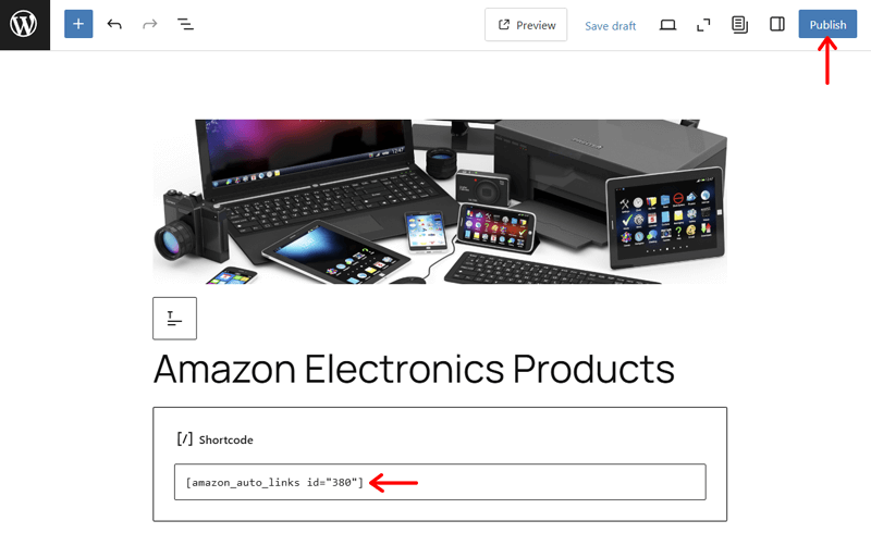 Insert Shortcode and Publish