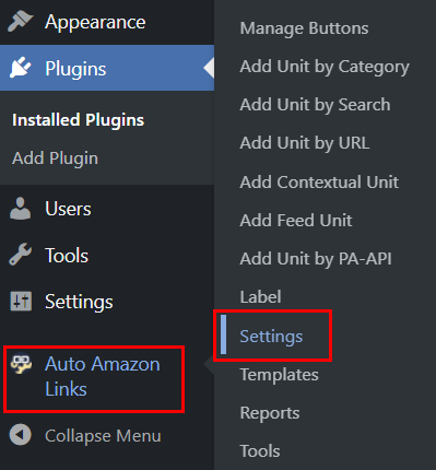 Settings of Auto Amazon Links