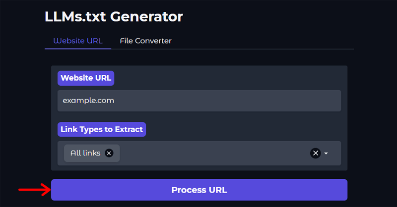 Process URL in llms.txt Generator