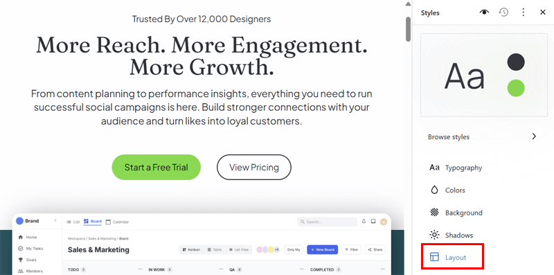 Customization Options for Website Layout