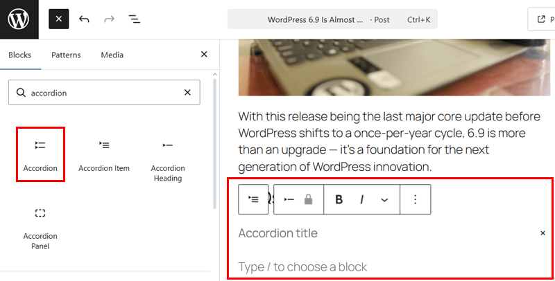 Insert Accordion Block