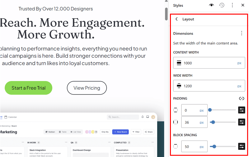 Layout Customization Options