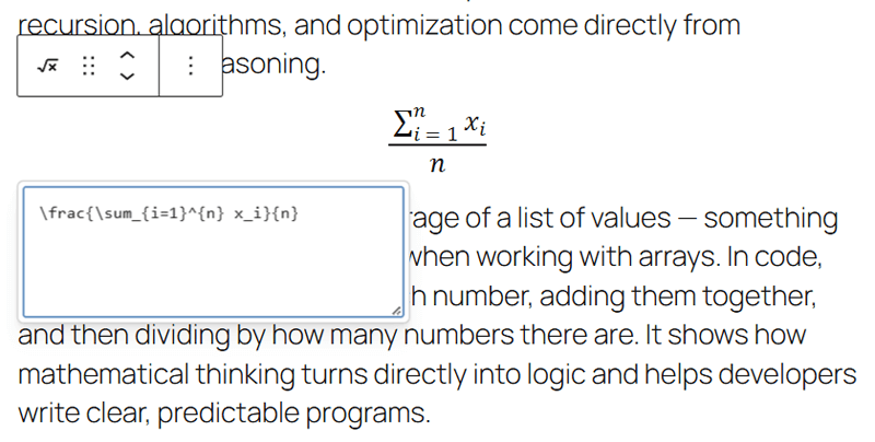 Paste Math Equation in the Math Block