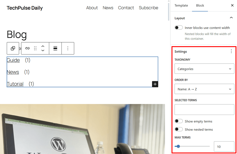 Settings for Terms Query