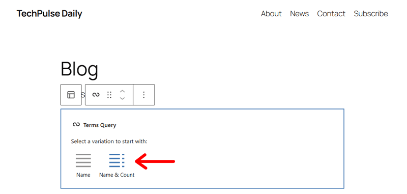 Terms Query Block with Name and Count