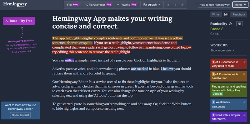 Hemingway Editor - Style Checker