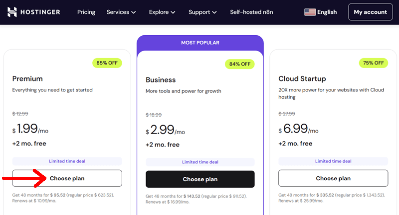 Click on Choose Plan Option of Hostinger
