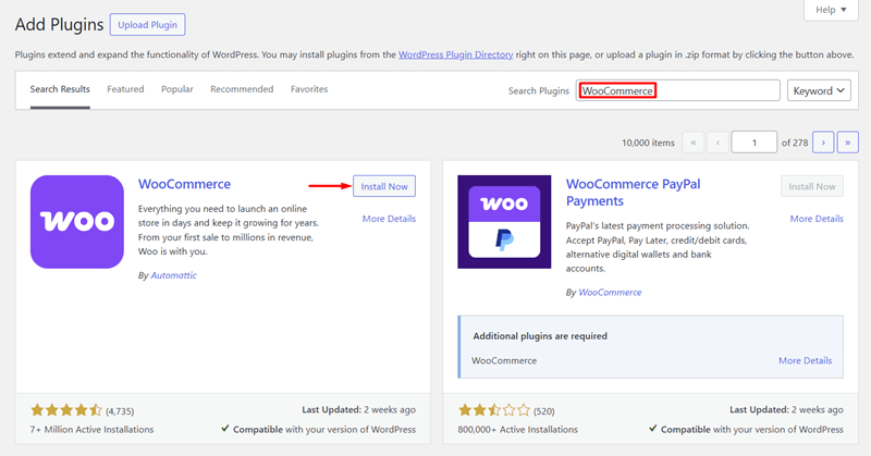 Install the WooCommerce Plugin