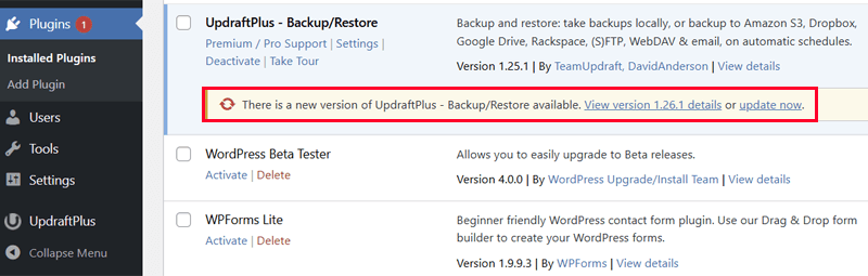 Update Plugin via Plugin Page
