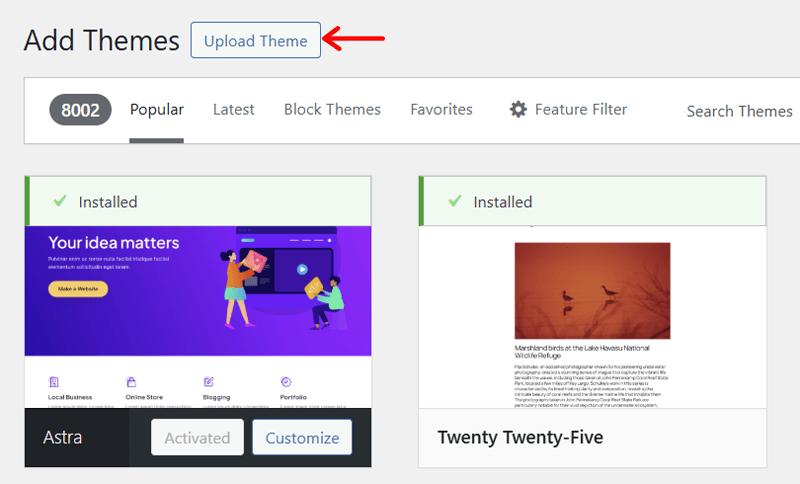 Upload the WordPress Theme File