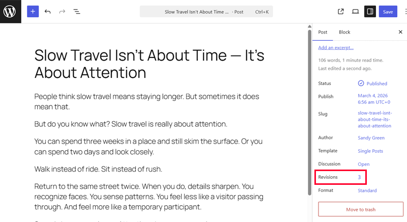 Open the Revisions Option