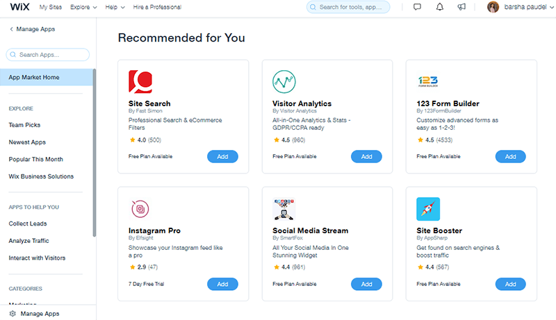 App Market of Wix