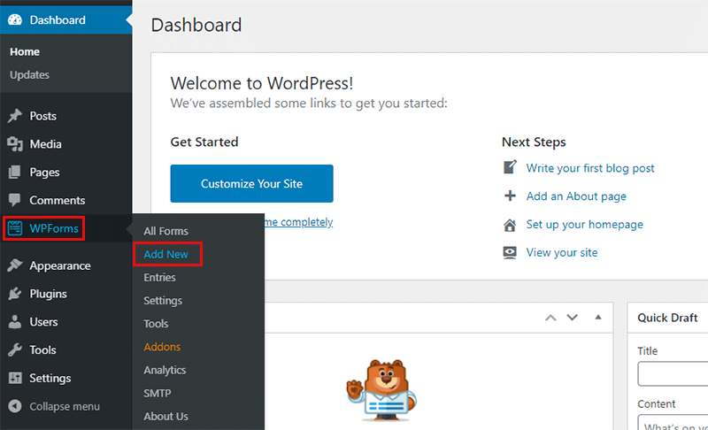 Add New Form in WPForms from WordPress Dashboard