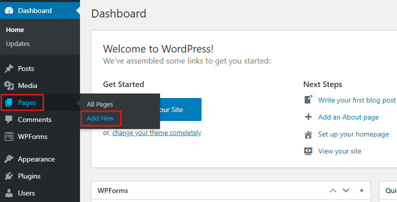 Add New Page in WordPress