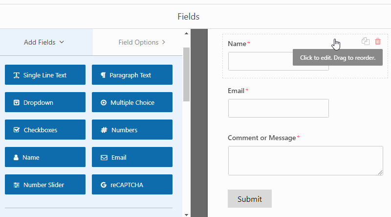 Editing form fields in WPForms