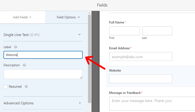 Edit a form field in WPForms