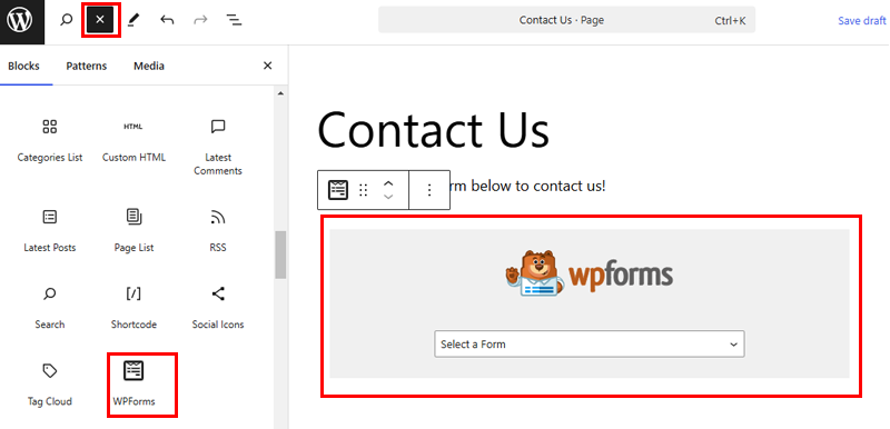 Adding WPForms Block