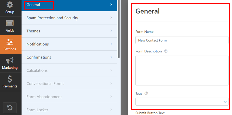 General Settings of WPForms