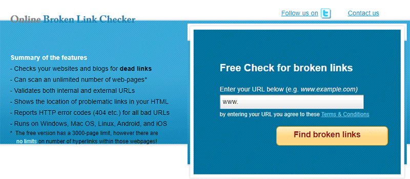 Broken Link Checker Online tool
