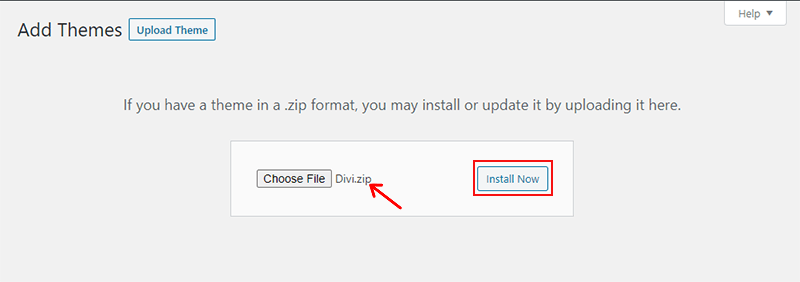 Install WordPress theme by clicking on Install Now
