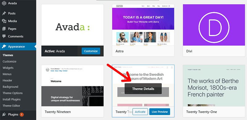 Installed WordPress Theme Details on WordPress dashboard Theme Page