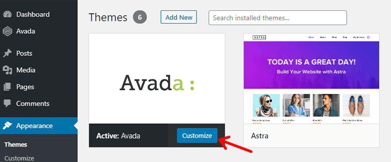 Customize Theme by clicking on Customize on Active Theme