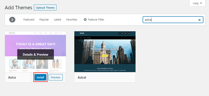Installing Theme from Dashboard
