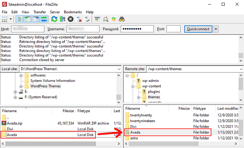 Theme Uploaded on WordPress Server with FileZilla