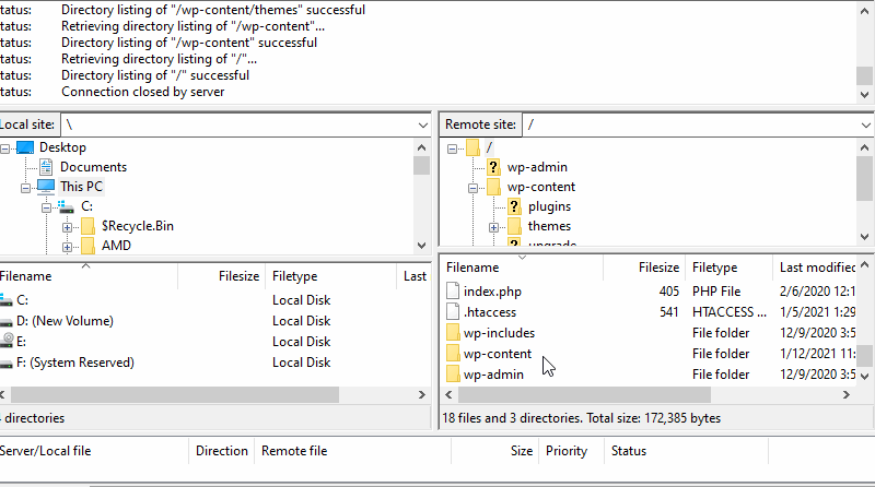 Open WordPress Theme Directory in FileZilla