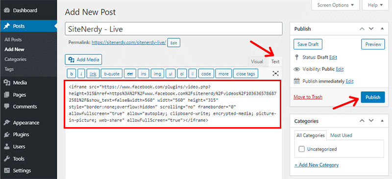 Add Embed Code in Classic Editor