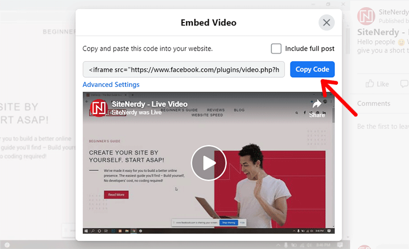 Copy the Video Embed Code