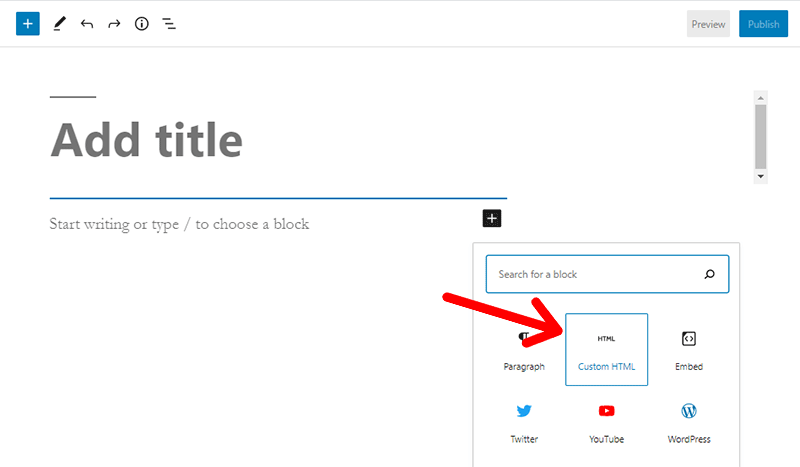 Add New Block in Gutenberg Editor - Custom HTML