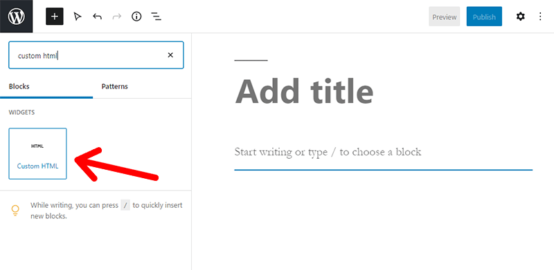 Add Custom HTML Block in Gutenberg Editor