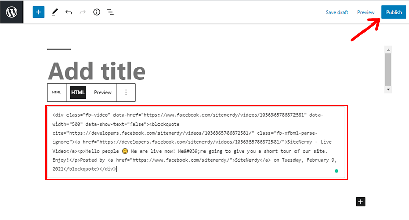 Paste Code in Custom HTML Block