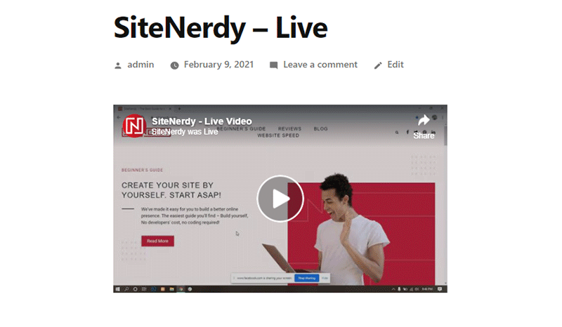 Embedded Facebook Live Video in WordPress
