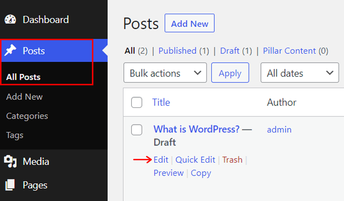 Edit a Post/Page on WordPress