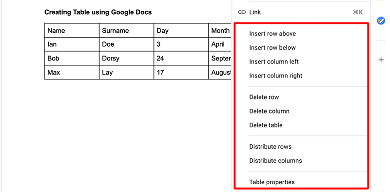 EditT able in Google Docs