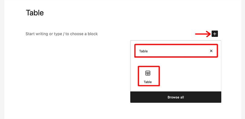 Search for Table Block