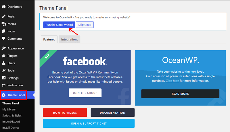 Setup Wizard of OceanWP