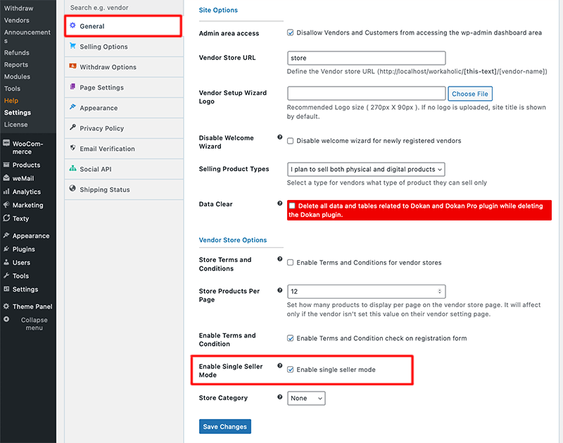 Enable Dokan Single Seller Mode