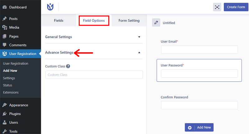 Advanced Settings of WordPress Registration Form